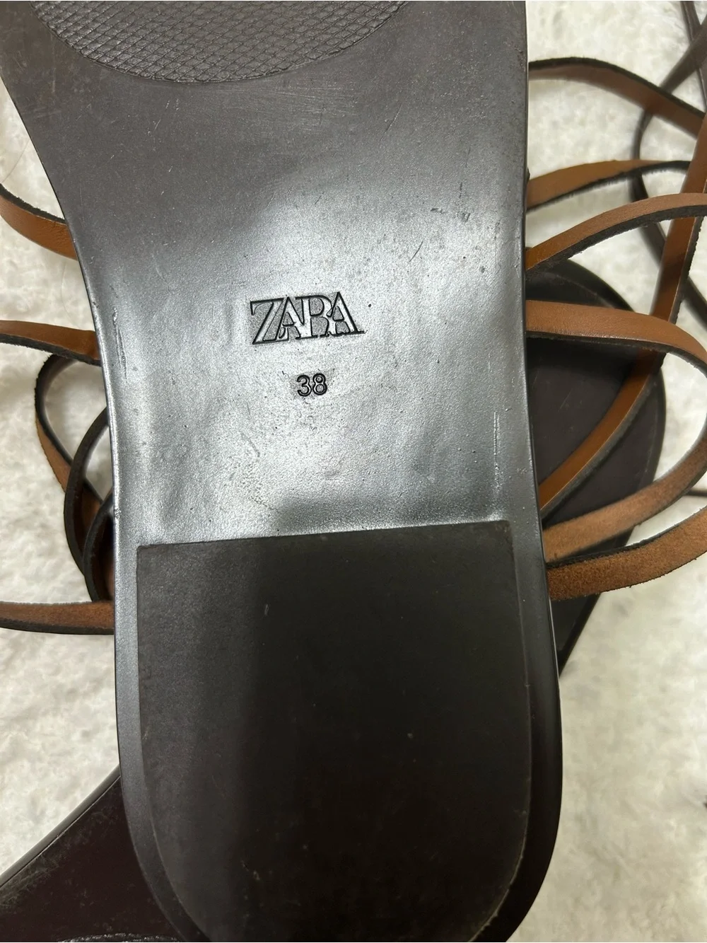 Zara Tan Lace-Up tied Strappy Flat Sandals - Picture 5 of 5